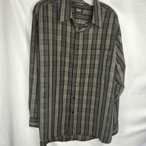Haggar Luxury Microfiber Black Tan Stripe Long Sleeve Button Shirt Size Large